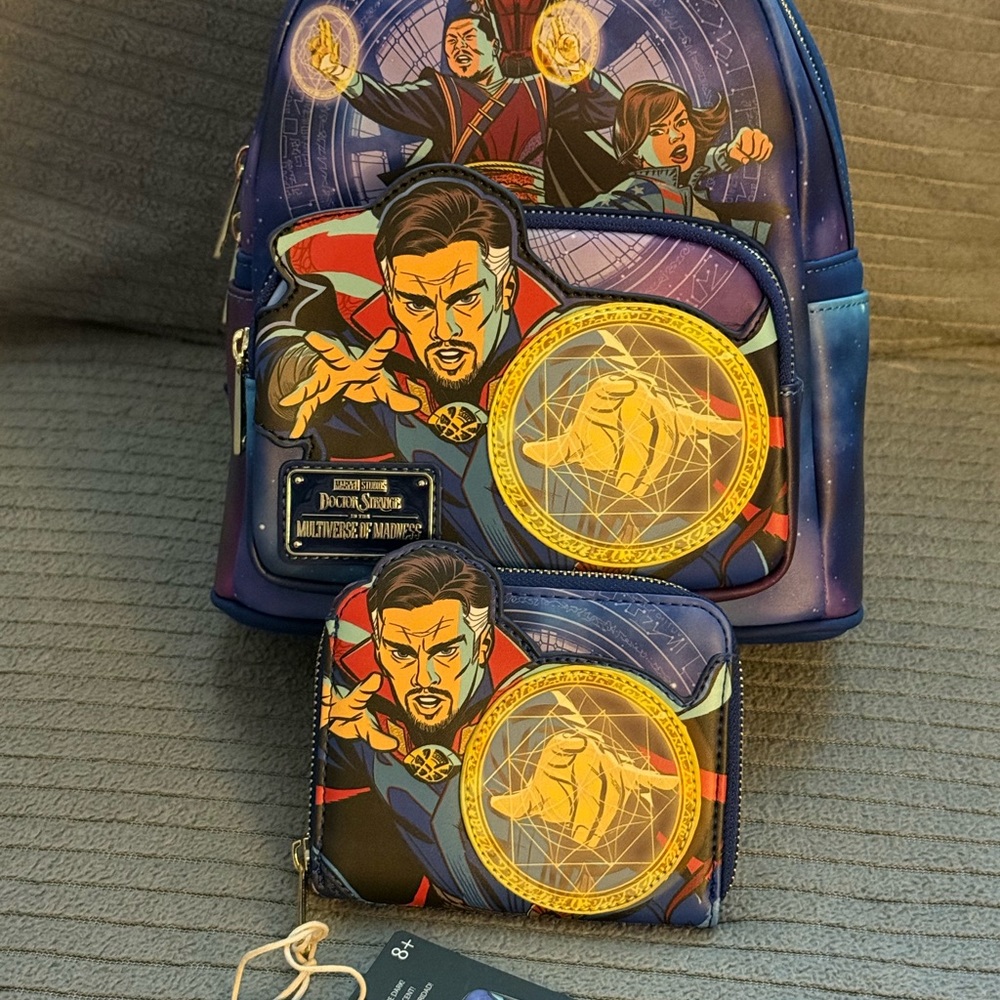 Loungefly Doctor Strange backpack and  Purple and Gold Wallet combo